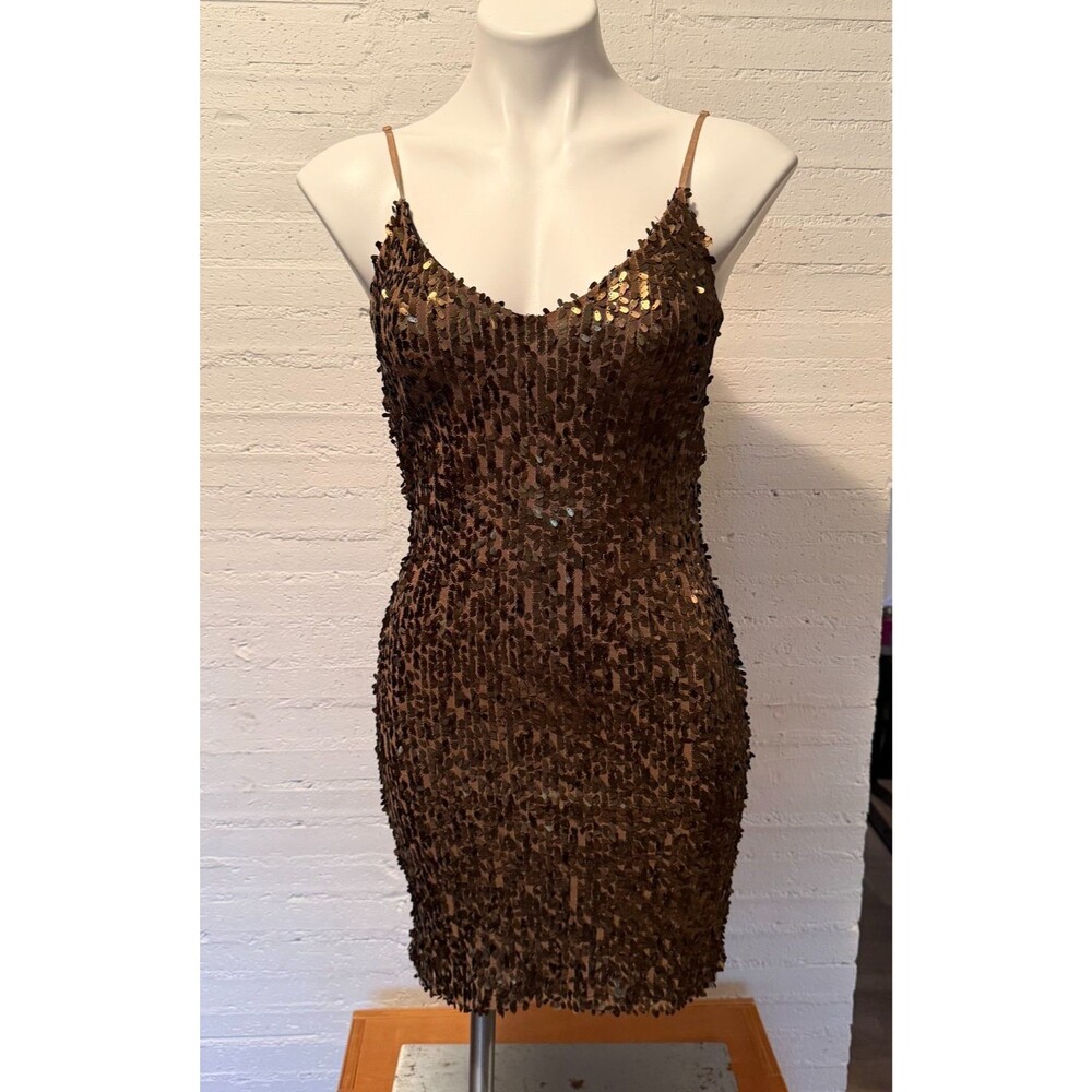 Glam Party Cocktail Metalic Gold Eight Sixty Sequin Bodicon Spaghetti Strap S